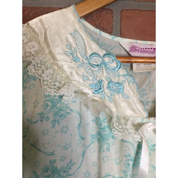 Vintage Dreamcoats Women's Nightgown Housecoat Set Floral Print Lace Detail Sz M - Picture 9 of 16